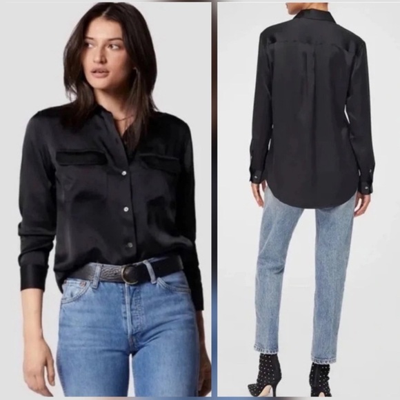 Equipment Black Button Down Satin Blouse Long Sleeve Women’s Small Career Office - Picture 2 of 13